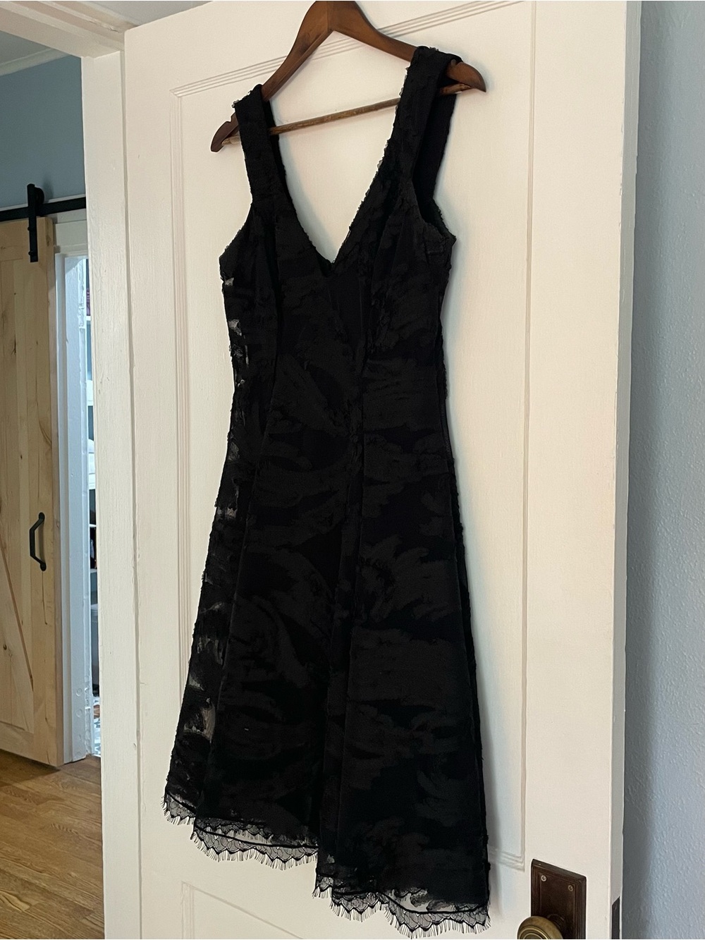EEUC Dress the Population Black Lace V-Neck Fit-and-Flare Dress Sz L